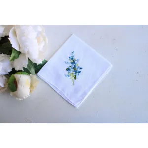 Vintage White Linen With Blue Embroidered Flowers Hankie