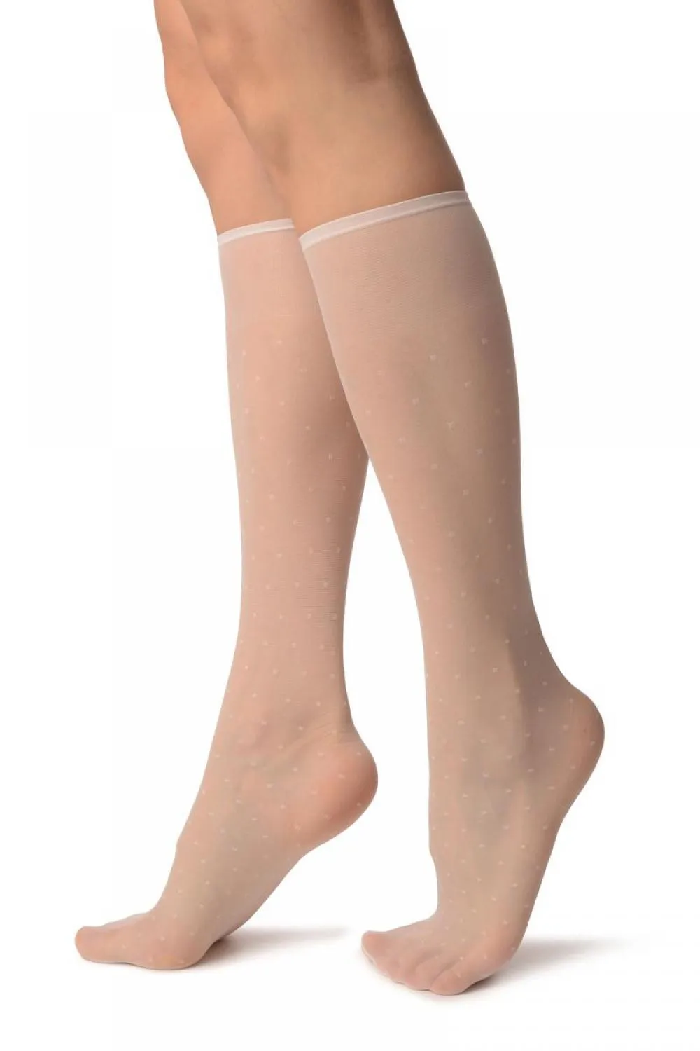 White With Small Polka Dots Socks Knee High