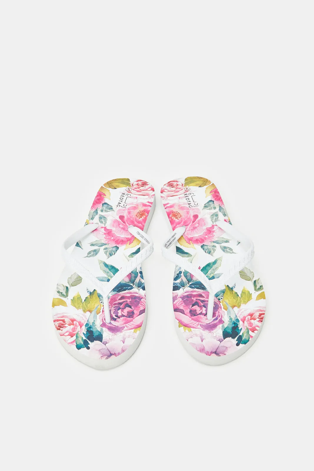 Women White Floral Print Flip Flop
