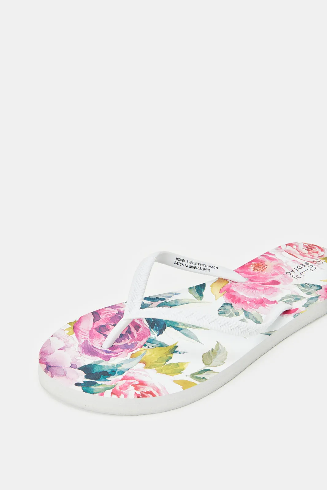 Women White Floral Print Flip Flop