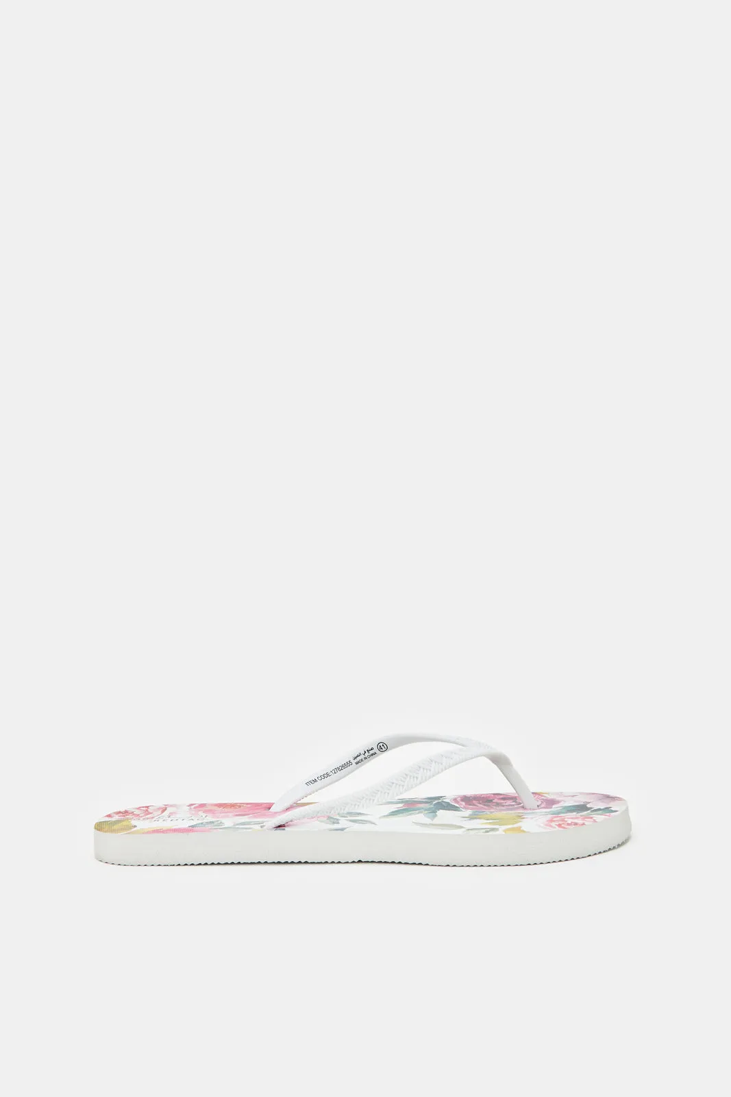 Women White Floral Print Flip Flop