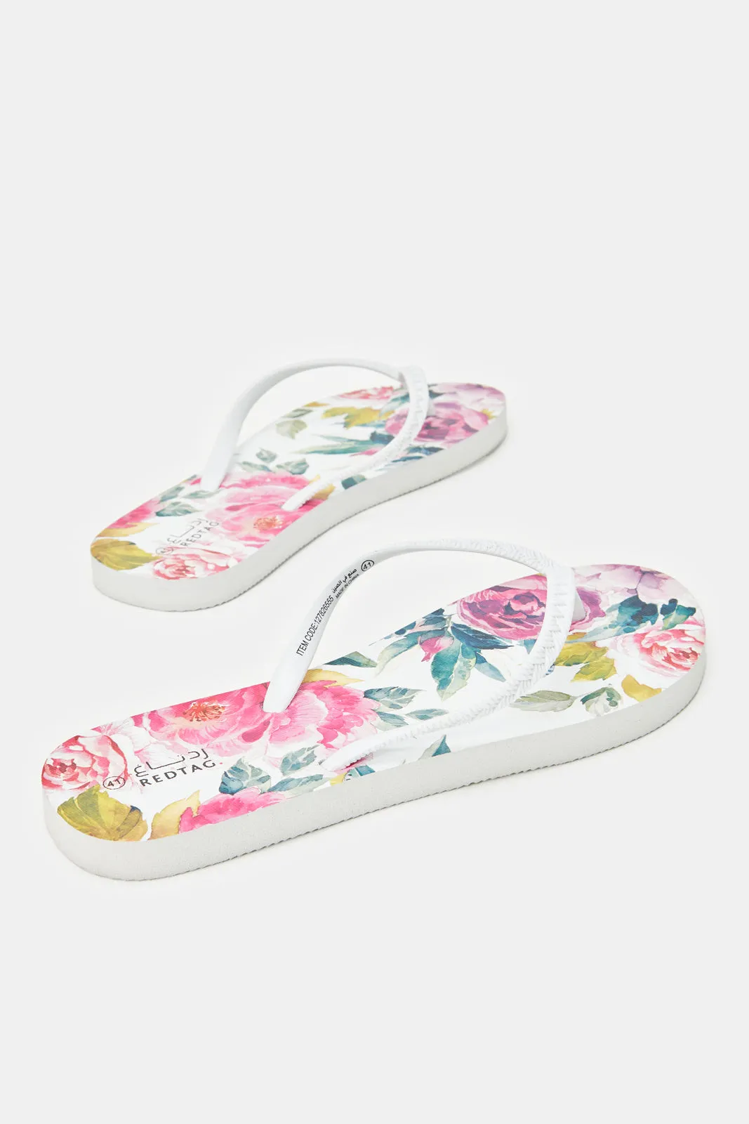 Women White Floral Print Flip Flop