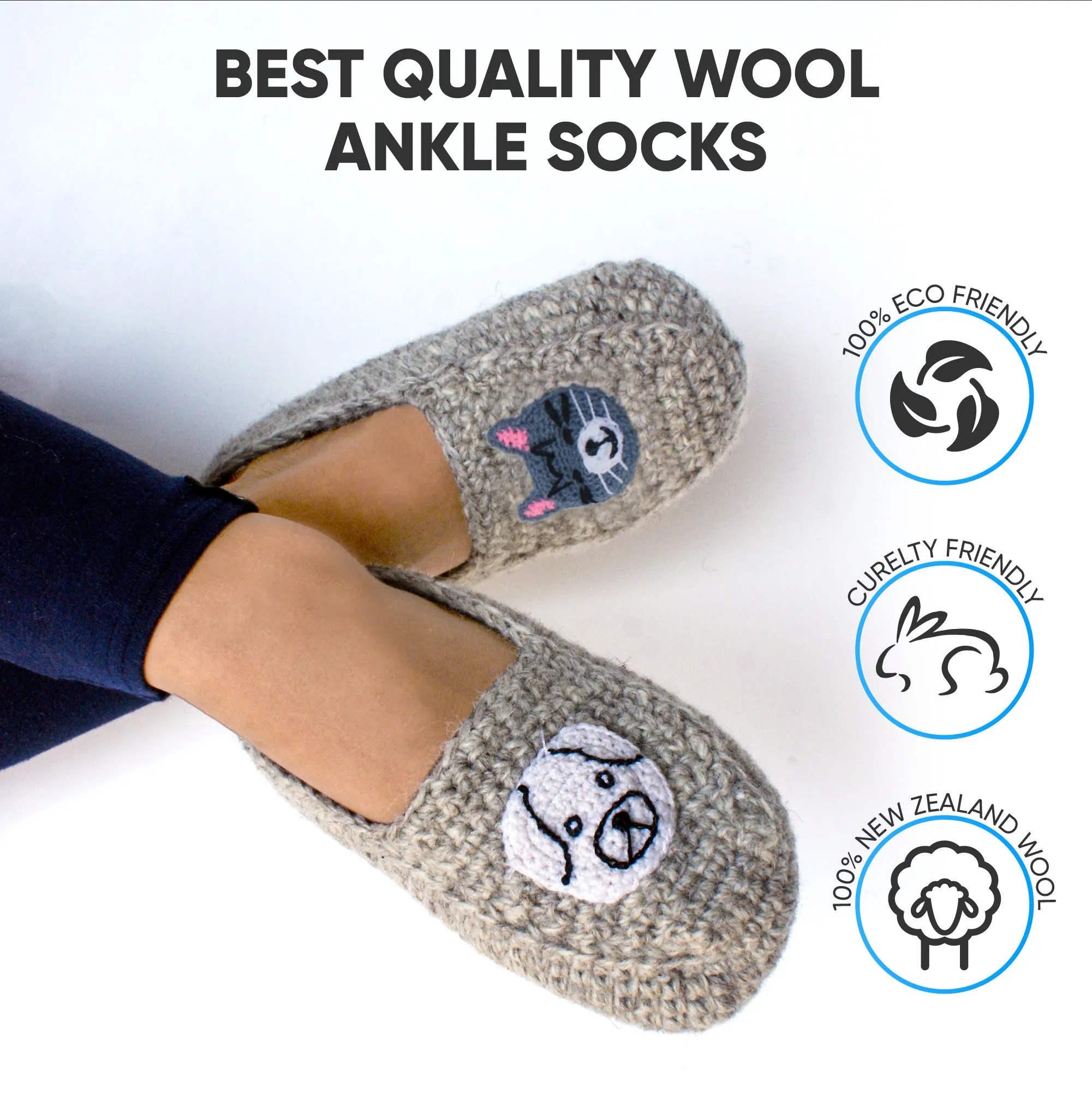 Women's Cozy Wool Slipper Socks Gray Cat Dog