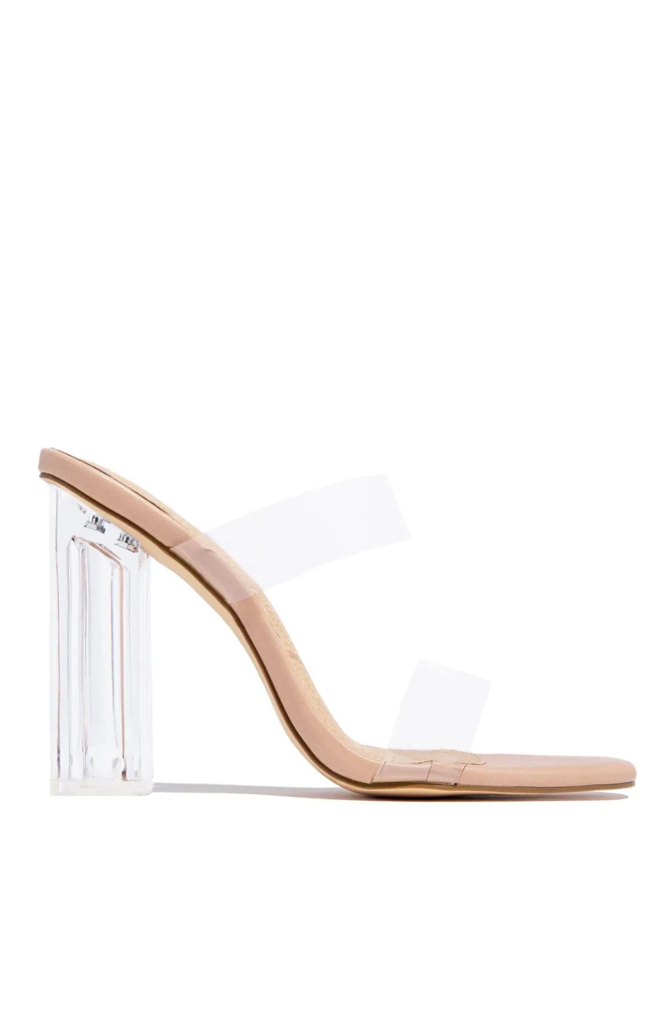 Your Next Date Clear Strap Block Heel Mules - Nude