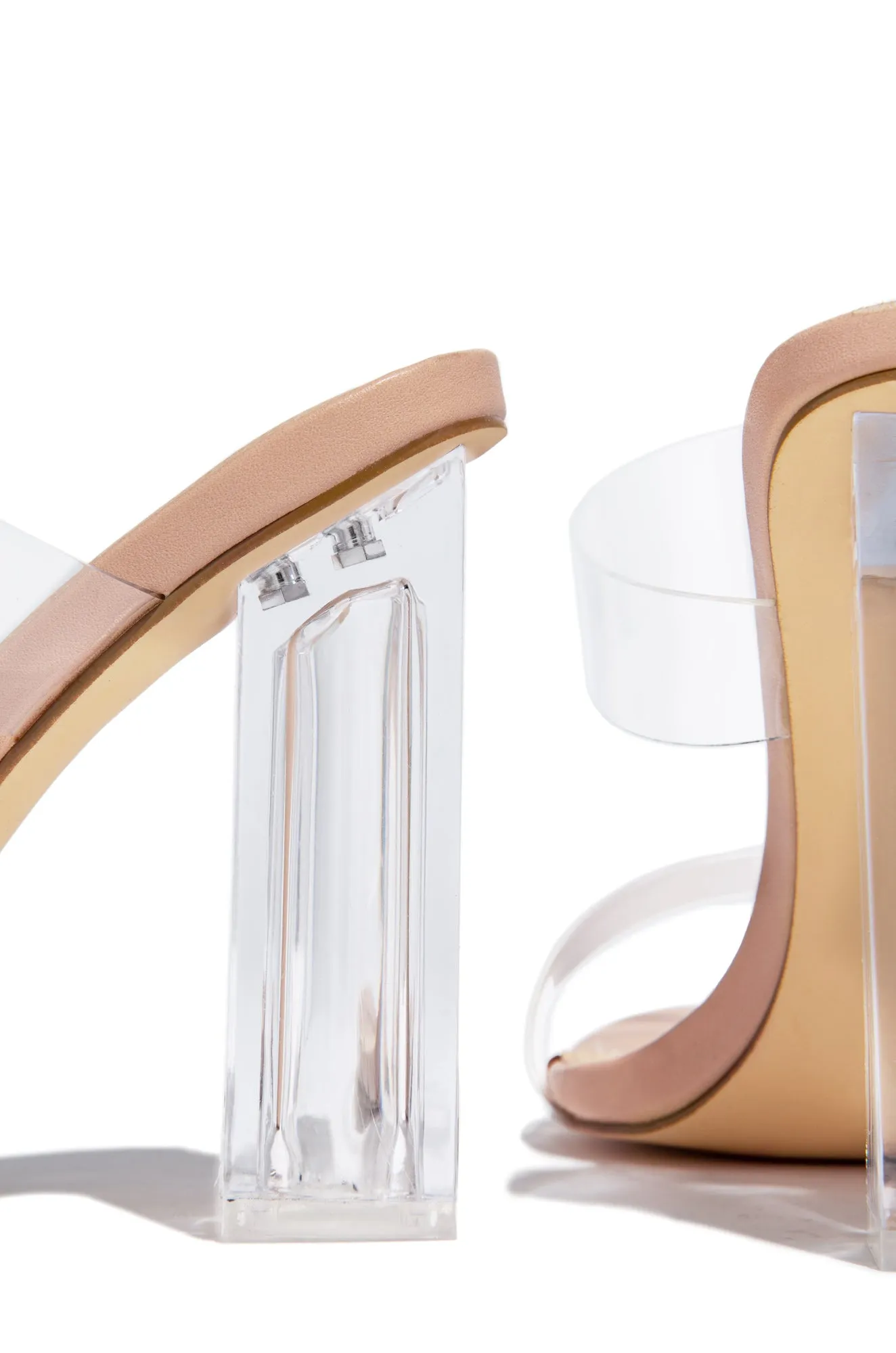 Your Next Date Clear Strap Block Heel Mules - Nude