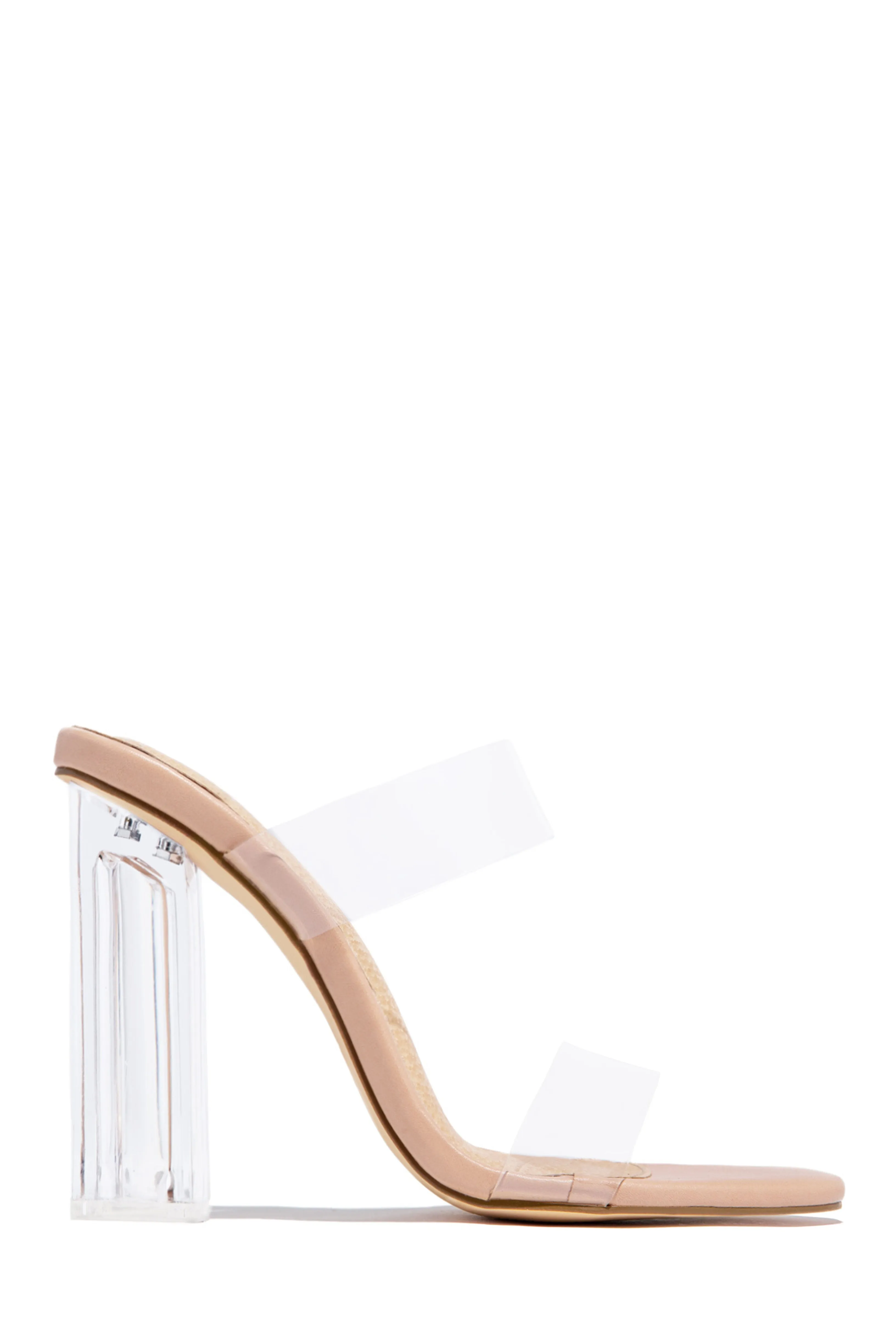 Your Next Date Clear Strap Block Heel Mules - Nude