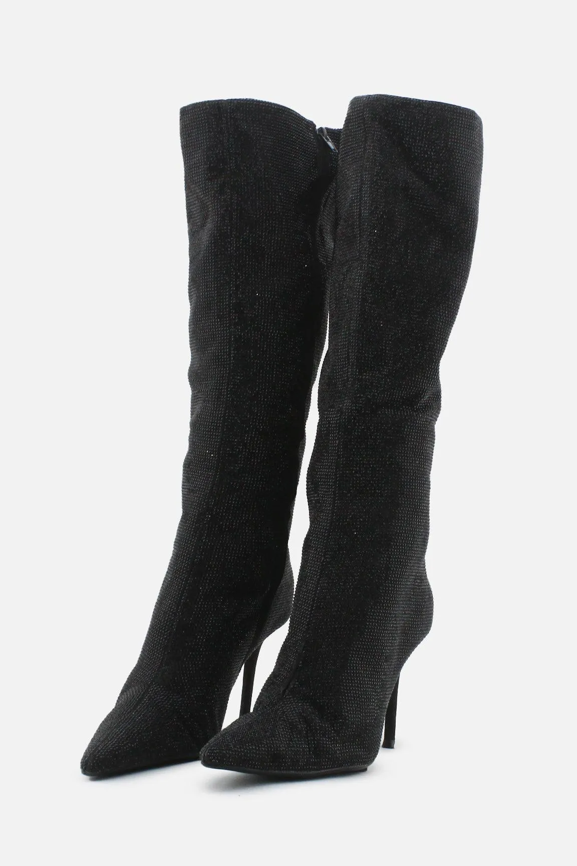 Zara Zipper Stilettos Knee High Boots | Textile